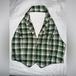 Halara Green and White Plaid Vest NWT